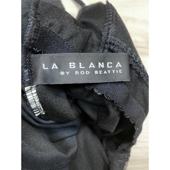 La Blanca L One Piece Swimsuit Black w White Trim & Tiny Bow Size 12 / L - Picture 10 of 12